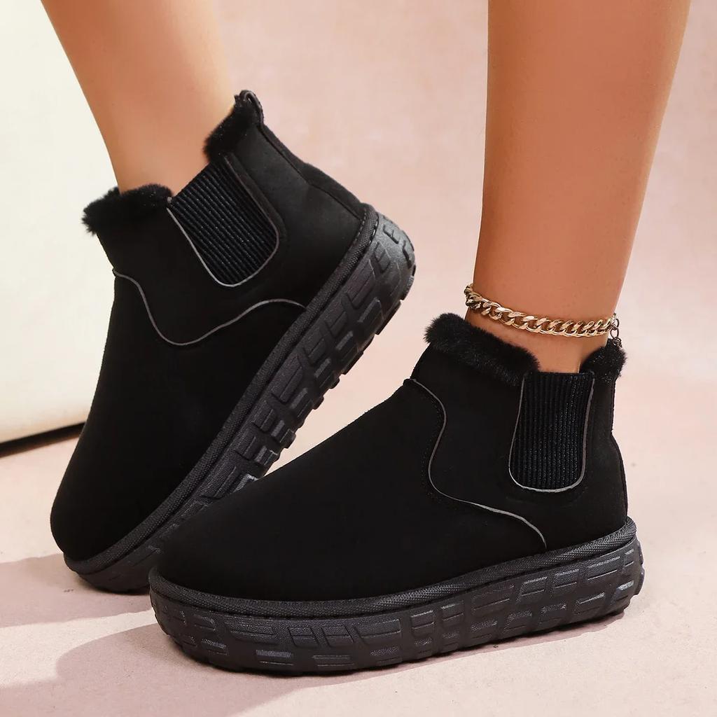 Fashion 2025 New Women Snow Boots Casual Chelsea Ankle Boots Short Plush Warm Boots Women Outdoor Luxury Flats Platform Ladies Shoes