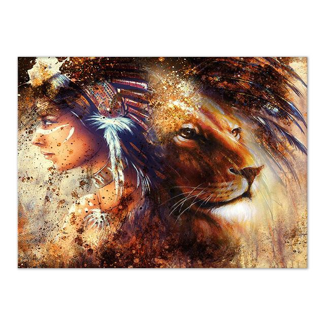 

Лев и женщина Портрет Плакат Настенная Картина HD Печать Абстрактная Картина на Холсте Индийская Девушка Современная Гостиная Украшения Дома 21x30cm No Framed