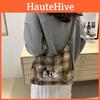 Marn Kieen Letters Cotton Tote Bag Plaid Pattern Soft Structure Travel Work