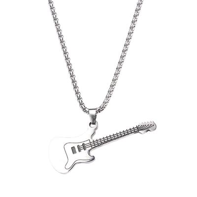 Hip Hop Silver Color Fashion Men Women Stainless Steel Rock Music Guitar Pendant Jewelry Chain Necklace Birthday Gift