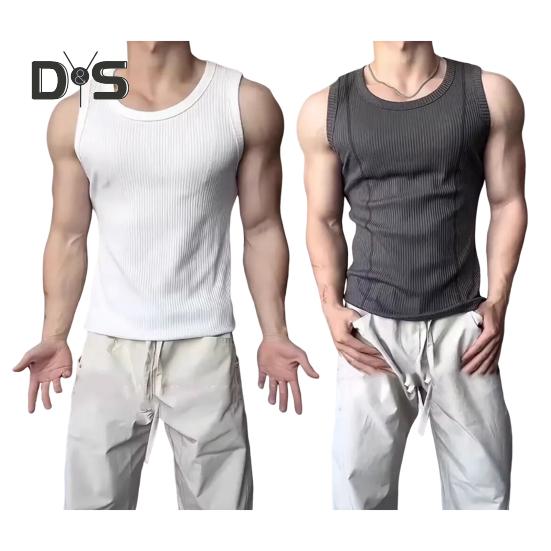 Herren-Tanktop mit Rundhalsausschnitt, ärmellos, schmale Passform, einfarbig, 3D-Muster, atmungsaktiv, für Sport und Reisen