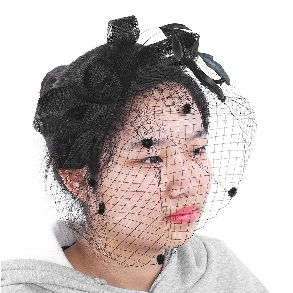 Wedding Women Net Mesh Bridal Face Veil Hats Brides Fascinator Headwear Hair Accessory(Black)