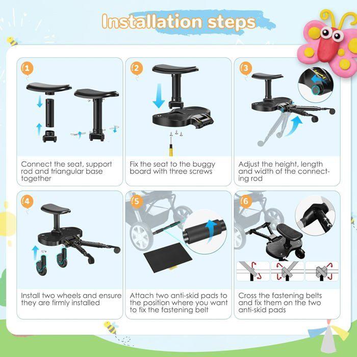 BugyKido Planche Poussette Universelle avec Siège, Compatible 99% Poussettes, Enfants 2-6 Ans (25KG)