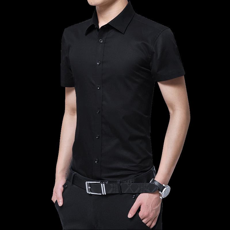 2021 Spring/Autumn Men's Iron-Free Long Sleeve Shirt - Youth Business, Solid Color, Turn-Down Collar.