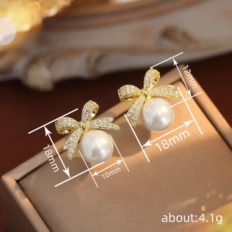 Bow Stud Earrings Lady, Lady Elegant Sweet Jewelry, Imitation Pearl Design