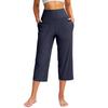 Summer Women Sports Yoga Pants Astic High Waist Casual Active Fit Wide Capris Leg Pants Yoga Leggings Soft Gym Knee Length with Pockets