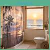 Modern Minimalist Beach Scene Shower Curtain With Polyester Fabric For Bathroom Decor