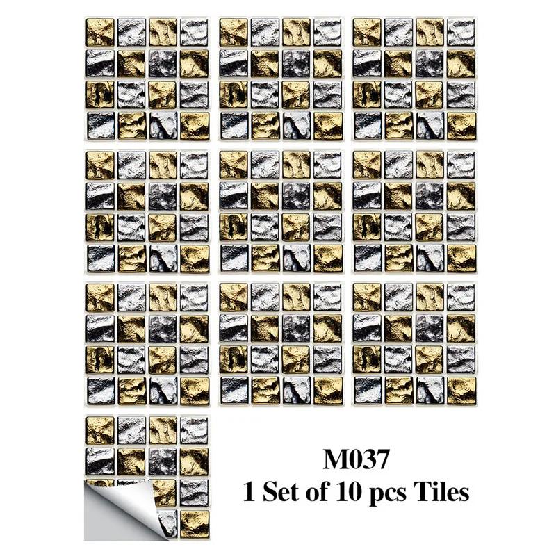 10PCS Mosaic Style Tile Simulation Stickers Self-adhesive Kitchen Waterproof PVC Wall Stickers Living Room Bathroom Decoration