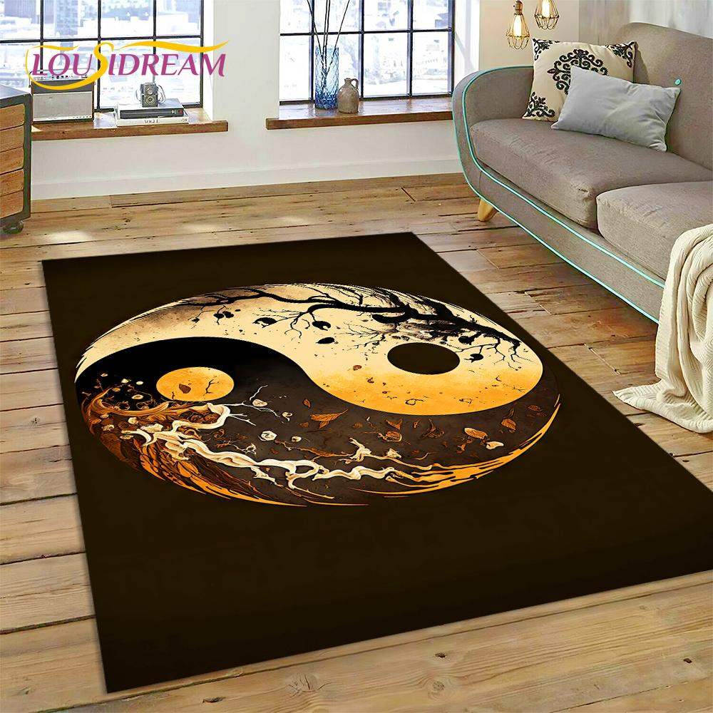HD Natur Yin Yang 3D Chinesisches Tai Chi Bagua Teppich Teppich für Wohnzimmer Schlafzimmer Dekor, Rutschfeste Dekoration für Sofa Fußmatte Geschenk