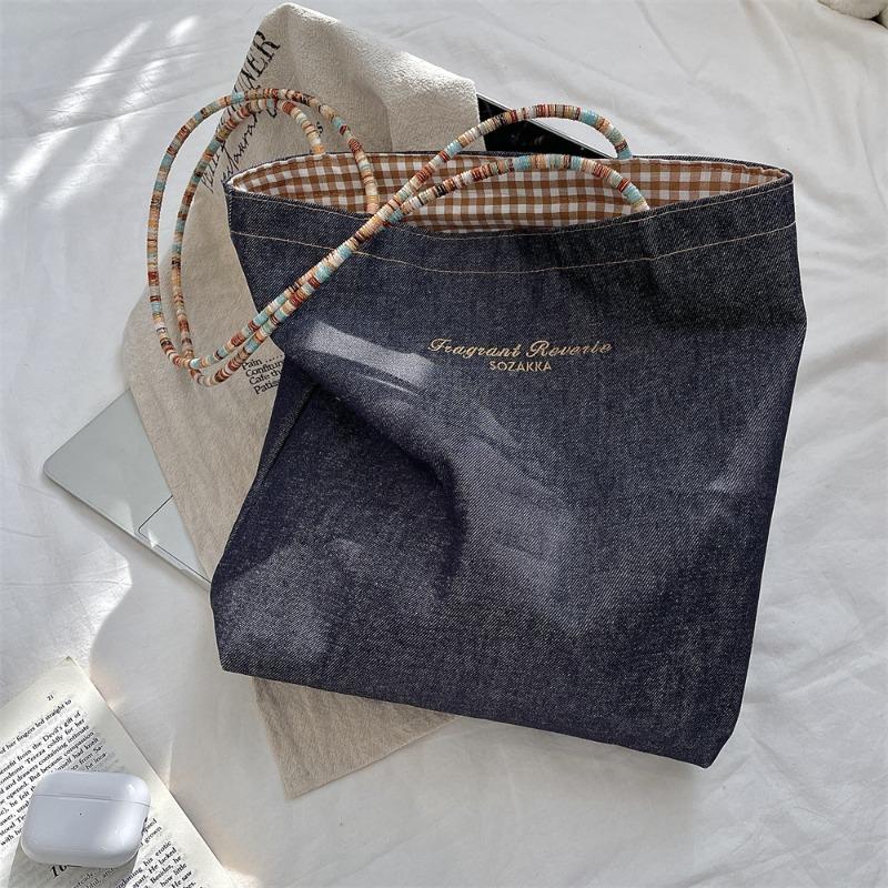 

Retro doublesided denim canvas bag women s new Korean versatile commuter largecapacity shoulder cloth bag