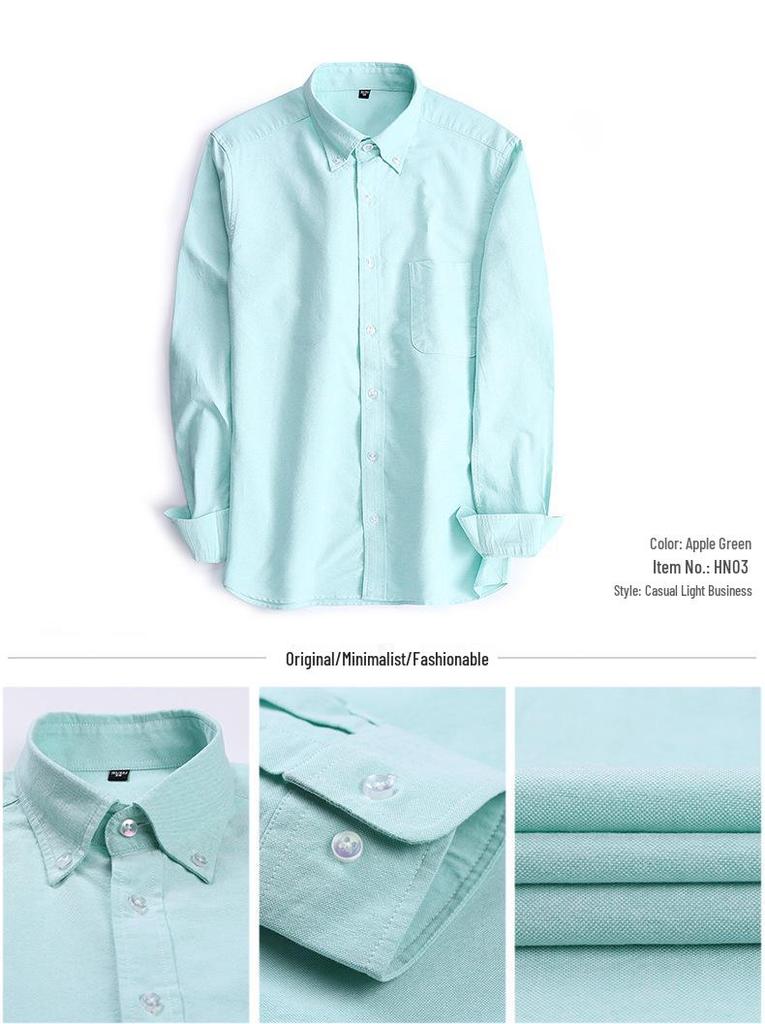 Men's Spring Cotton Oxford Long Sleeve Solid Color Shirt - Business Casual Slim Fit