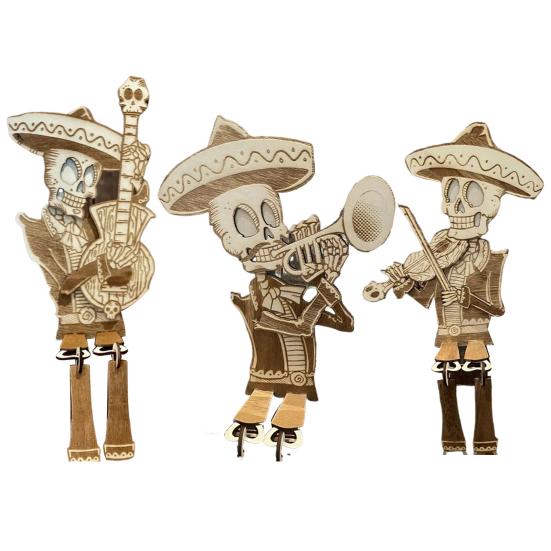 Halloween Articulated Skeleton Decoration Guitar/Horn/Violin Player Skeleton Statue Collectible DIY Wood Ornament for Home Party Decor