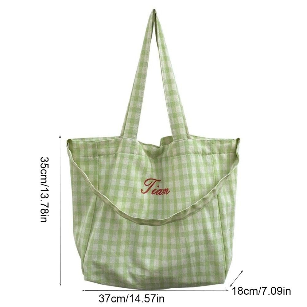 Candy Color Plaid Shoulder Bag Letter Large Capacity Crossbody Bag Simple Canvas Tote Bag  Girls