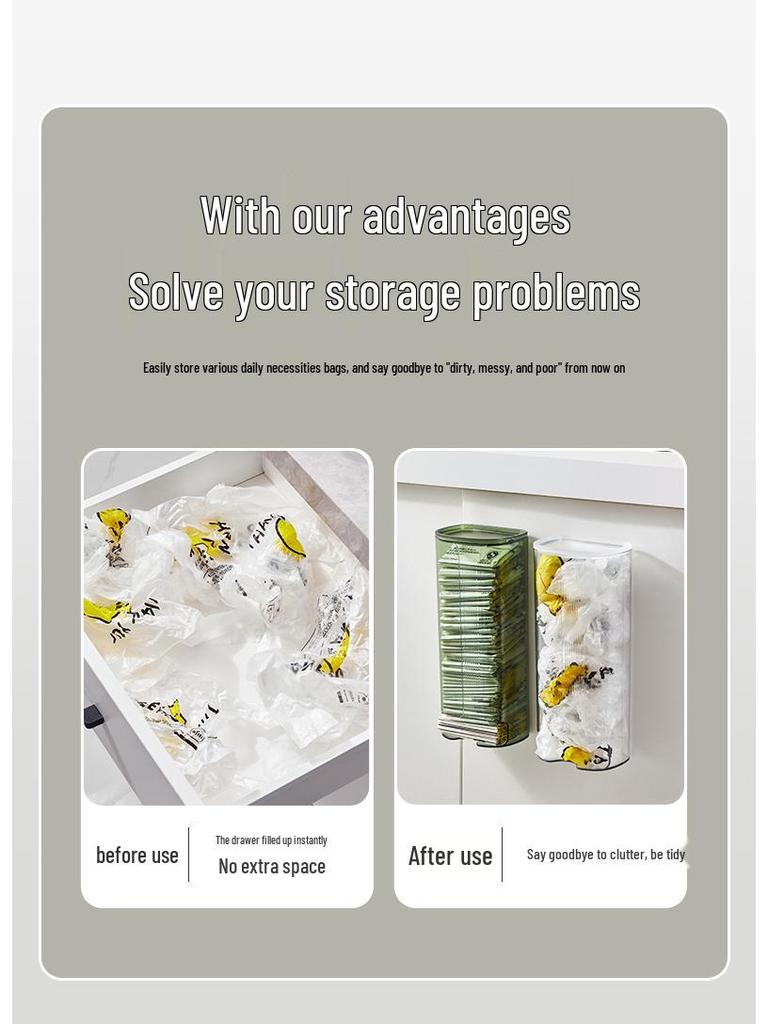 Punch-Free Wall-Mounted Trash Bag Storage Box - Transparent Plastic Wrap Sleeve Organizer for Kitchen