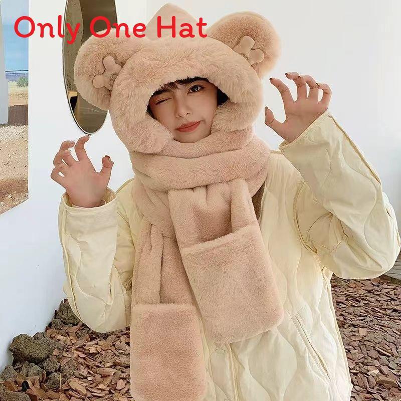 Bear Hat Kids Winter Plush Hat Scarf Set With Windproof Ear Protection For Warmth And Style