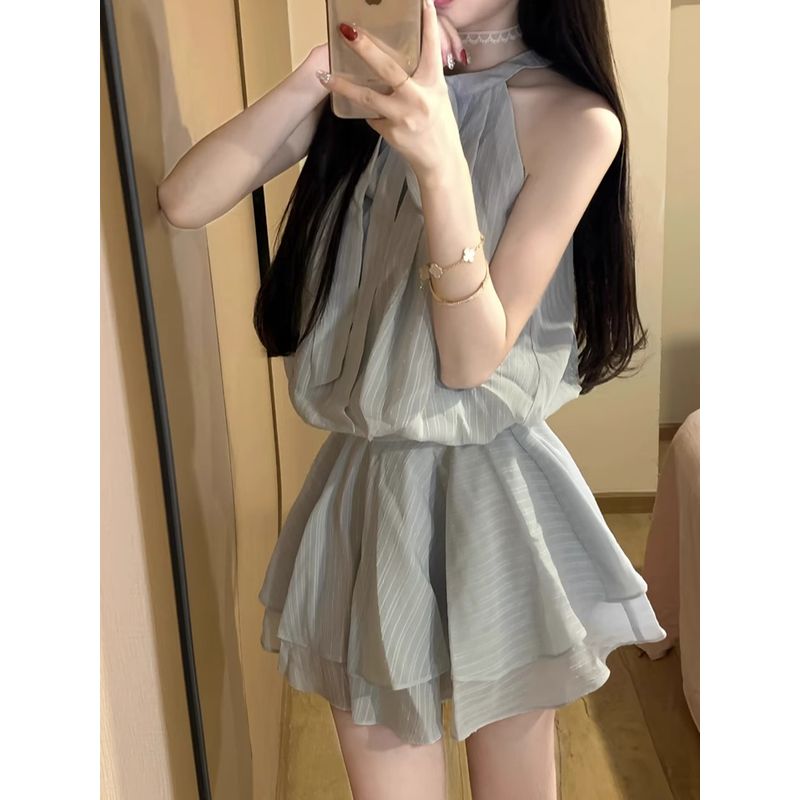 Kumikumi Casual Gentle Style Sleeveless Round Neck Bow One Piece Dress Women Clothing Summer Loose Slimming A- Line Skirt