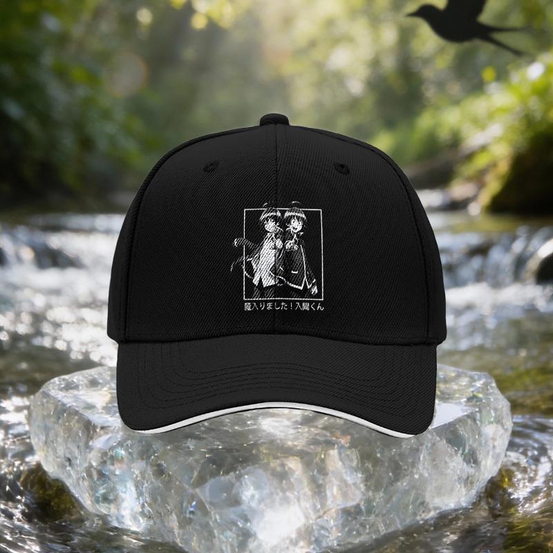 Black And White Anime Character Sandwich Cap, Unisex Easy Lightweight Adjustable Outdoor Sun Hat, Ideal Gift for Travel, Parties