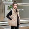 Women's Autumn Winter Hooded Solid Color Sleeveless Rhombic Lattice Parka Loose Warm Cotton Vest