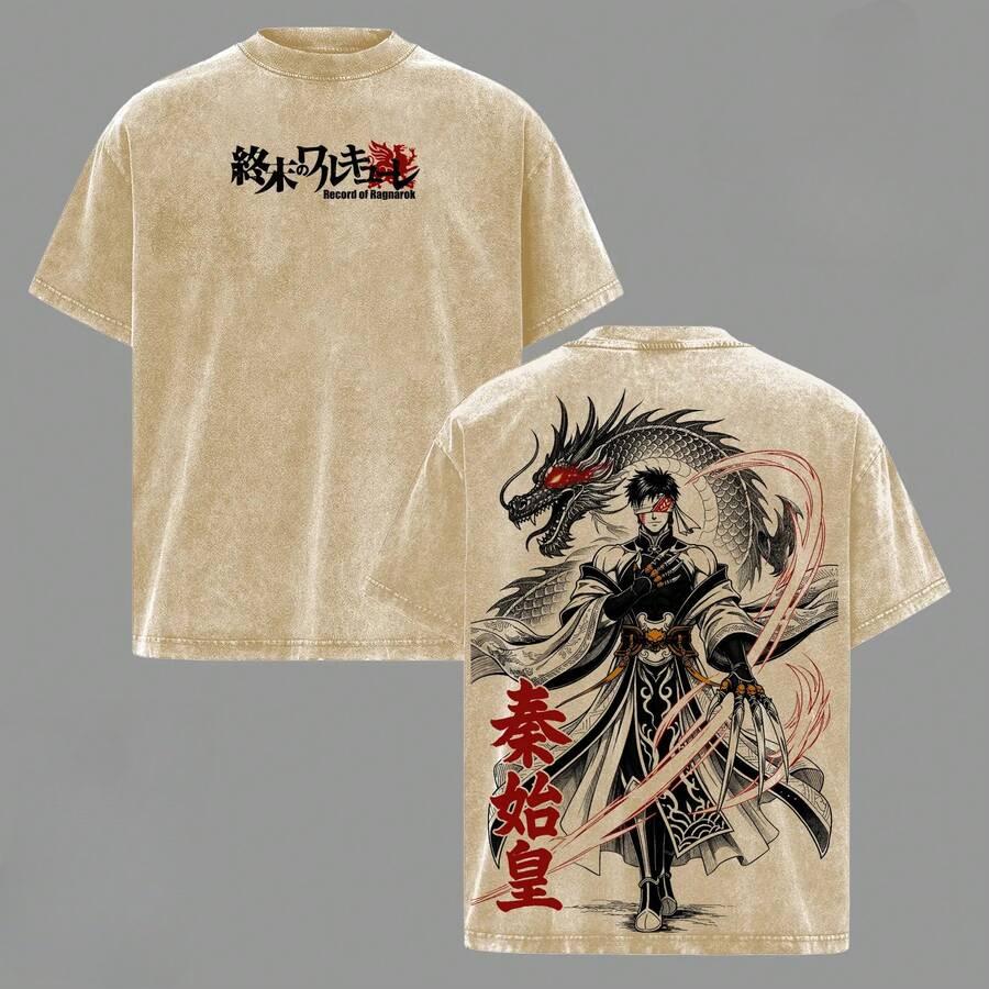 

Anime Record Of Ragnarok Qin Shi Huang Cool Graphic T Shirt Men Women Washed Cotton Tshirts Casual Clothing Harajuku T-shirt S бежевый