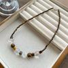 White Shell Earthy Beaded Choker Necklace – Gold Accent Minimalist Boho Necklace for Women, Dainty Everyday Jewelry Gift