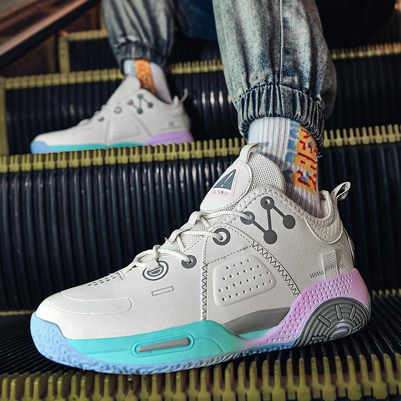 Basketball shoes are hot in the city, sports running shoes, raw marshmallows, colorful low-top sneakers, friction sound