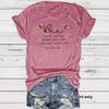 Women's Casual and Fashionable T-shirt with A Round Neck and Short Sleeves Featuring Bee and Letter Patterns