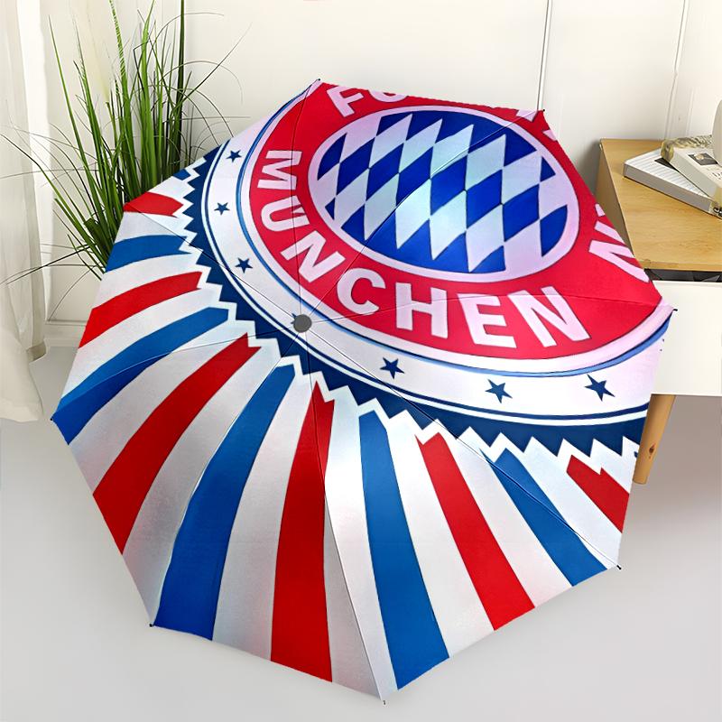 FC Bayern München Logo Print Automatic Umbrella, 8 Rib Iron Frame, Plastic Handle, Suitable for Outdoor Travel &Daily , Ideal Gift