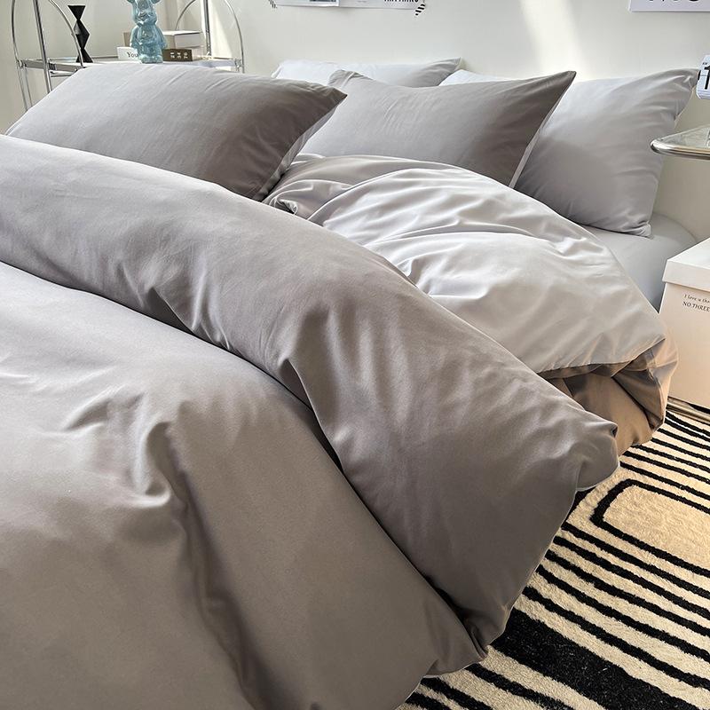 Solid-color Japanese Pure Cotton Four-piece Bed Cover Set with Double-sided Washed Cotton Bed Sheets and Quilt Cover