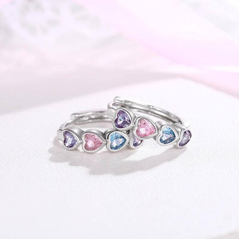 Huitan Sweet Lady Hoop Earrings Circle Shaped Inlaid Multiple Colors Shining Heart CZ Daily Anniversary Accessories Jewelry Gift