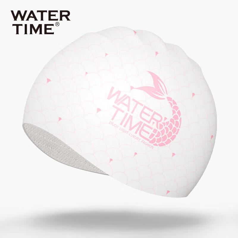 WATERTIME Silikon-Badehaube, Große Größe für lange Haare, Meerjungfrauen-Serie, Weiß