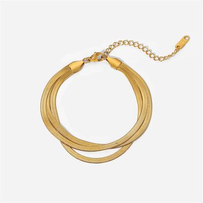 Flat Snake Chain Three Layer Snake Chain Bracelet Stainless Steel  Gold Plated Pvd Metal Texture Rust-Proof And Waterproof