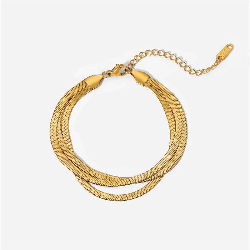 Flat Snake Chain Three Layer Snake Chain Bracelet Stainless Steel  Gold Plated Pvd Metal Texture Rust-Proof And Waterproof