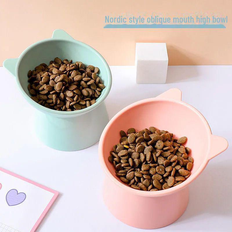 Høybent katt- og hundeskål, Anti-velte design, Skråstilt for nakke-beskyttelse, Søt vann- og matskål