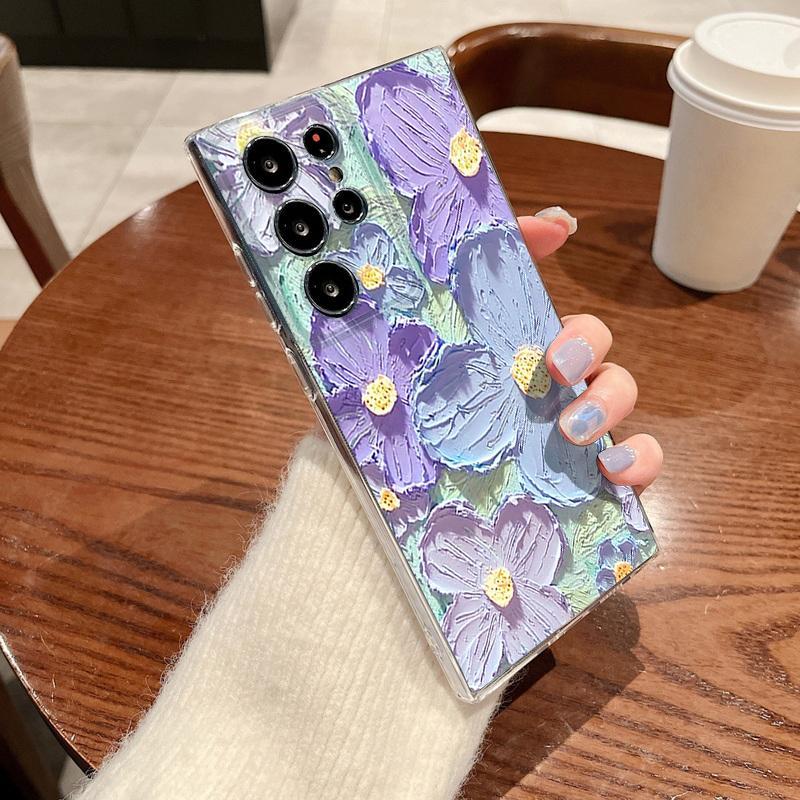 Oil Painting Flower Print Phone Case For Samsung Galaxy S26 S25 S24 S23 Ultra S22 Plus S24 S21 FE S25 Edge Clear TPU Soft Cover