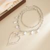 Exaggerated Metal Big Love Pendant Necklace, Fashionable Baroque Imitation Pearl Collarbone Chain Necklace