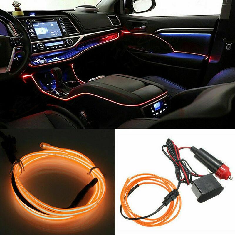 1Pc Universal 2M 12V LED Car Panel Decor Atmosphere Lights Wire Strip Lamp Light Car Lights Decoration Car Interior Accessories