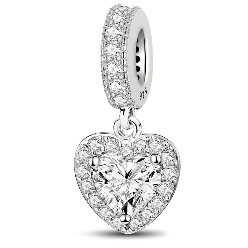 Copper Pendants Zircon Red Love Heart Charms Beads Fit Original Pan Bracelet Bangles Diy Fine Jewelry For Women