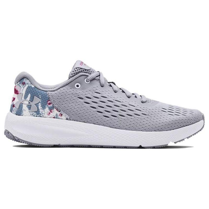 Under Armour Pursuit Fabric Synthetic Leather Low Top Running Shoes Women Modern Grey 3024443-100