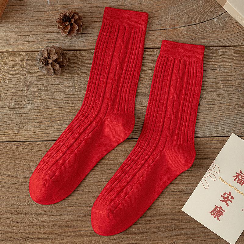 

Большие красные носки, Свадебное торжество, Носки пилетки до середины икры, Ретро осень-зима, Двухигольные, Двухдорожечные из чистого хлопка 1 pair