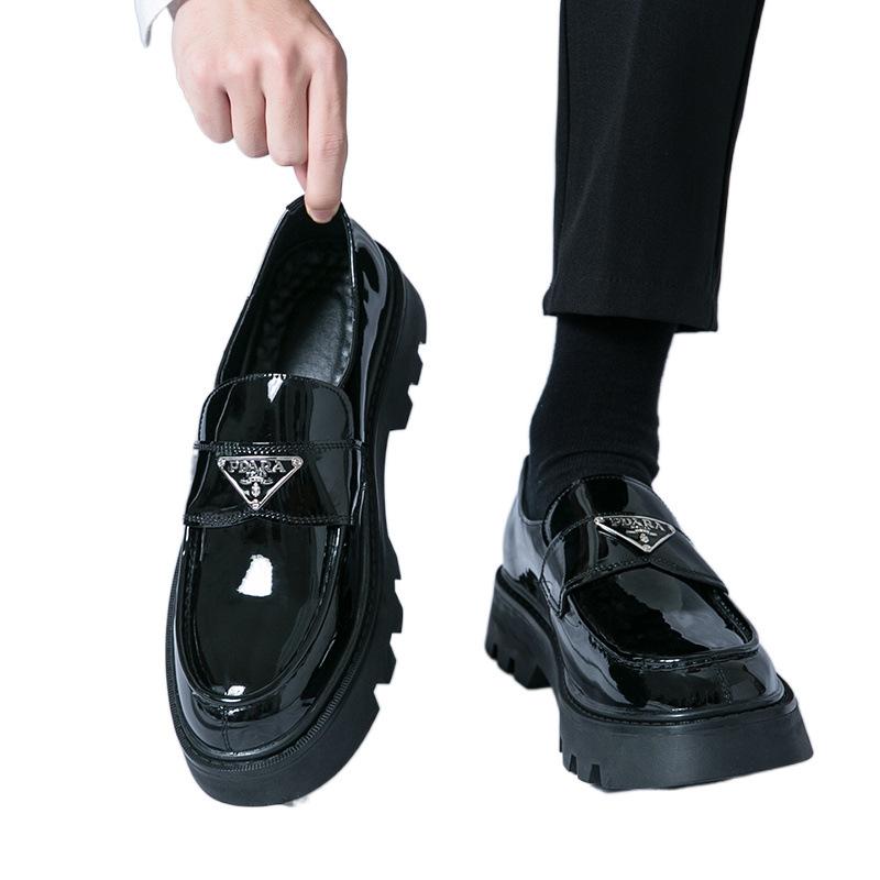 Leather shoes autumn youth British style platform business dress lazy loafer beanie shoes bright leather groom wedding shoes