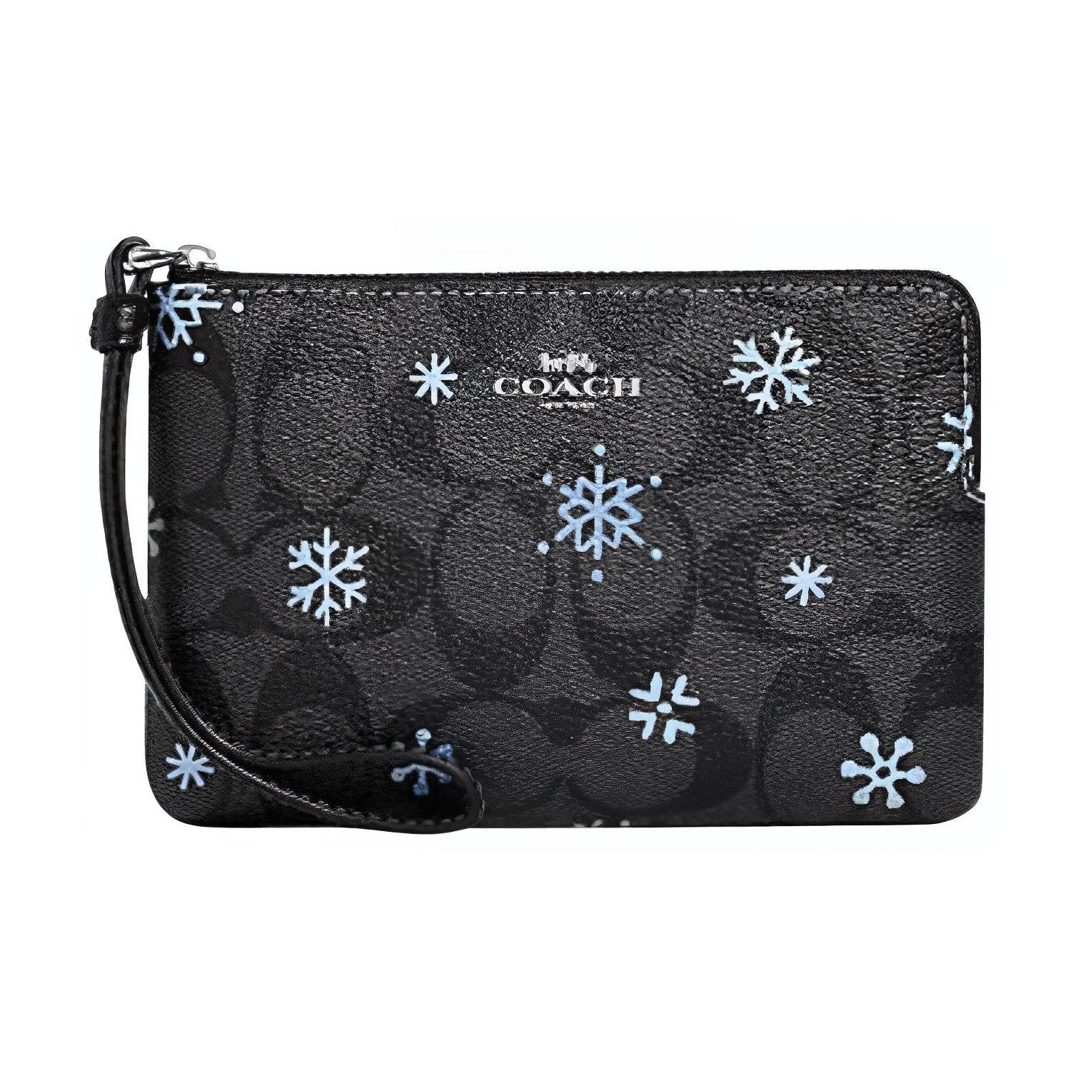 

Coach Corner Zip Series 16 Classic Monogram Print Zipper Wristlet Clutch Small Women clutch Black CF286-SVV2W Basic Set (Bag+Dust Bag)