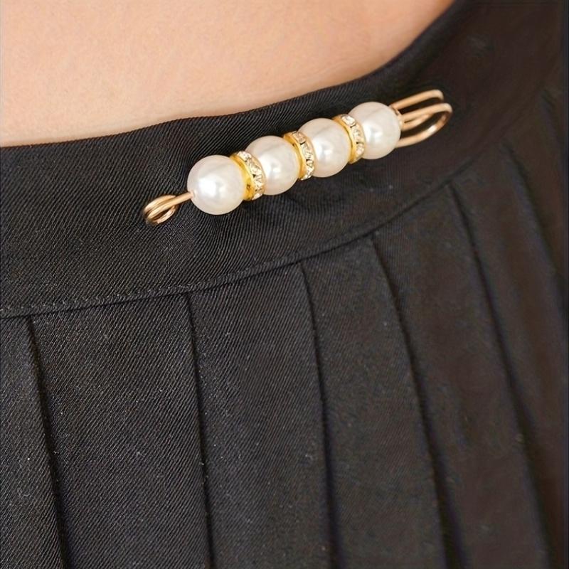 2Pcs Fashion Pearl Brooch Waist Cinching Adjustable Skirt Anti-slip Metal Pin Fixed Clothes DIY Accessories