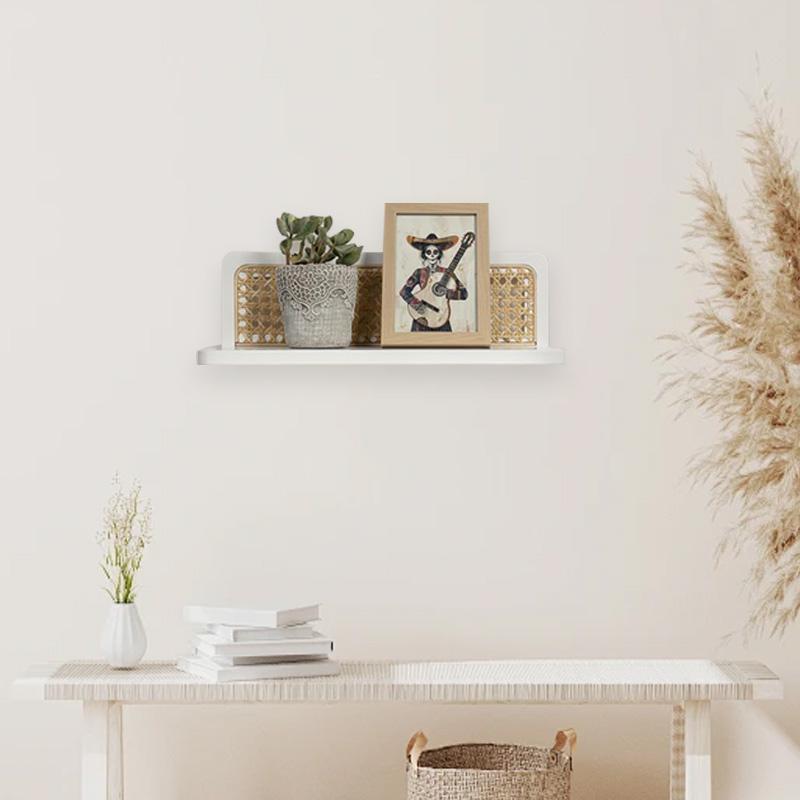 1Pc Wall Decoration Art Decoration Wooden Shelf Bohemian Style Display Rack Natural Rattan Rattan Storage Rack Wall Mounted