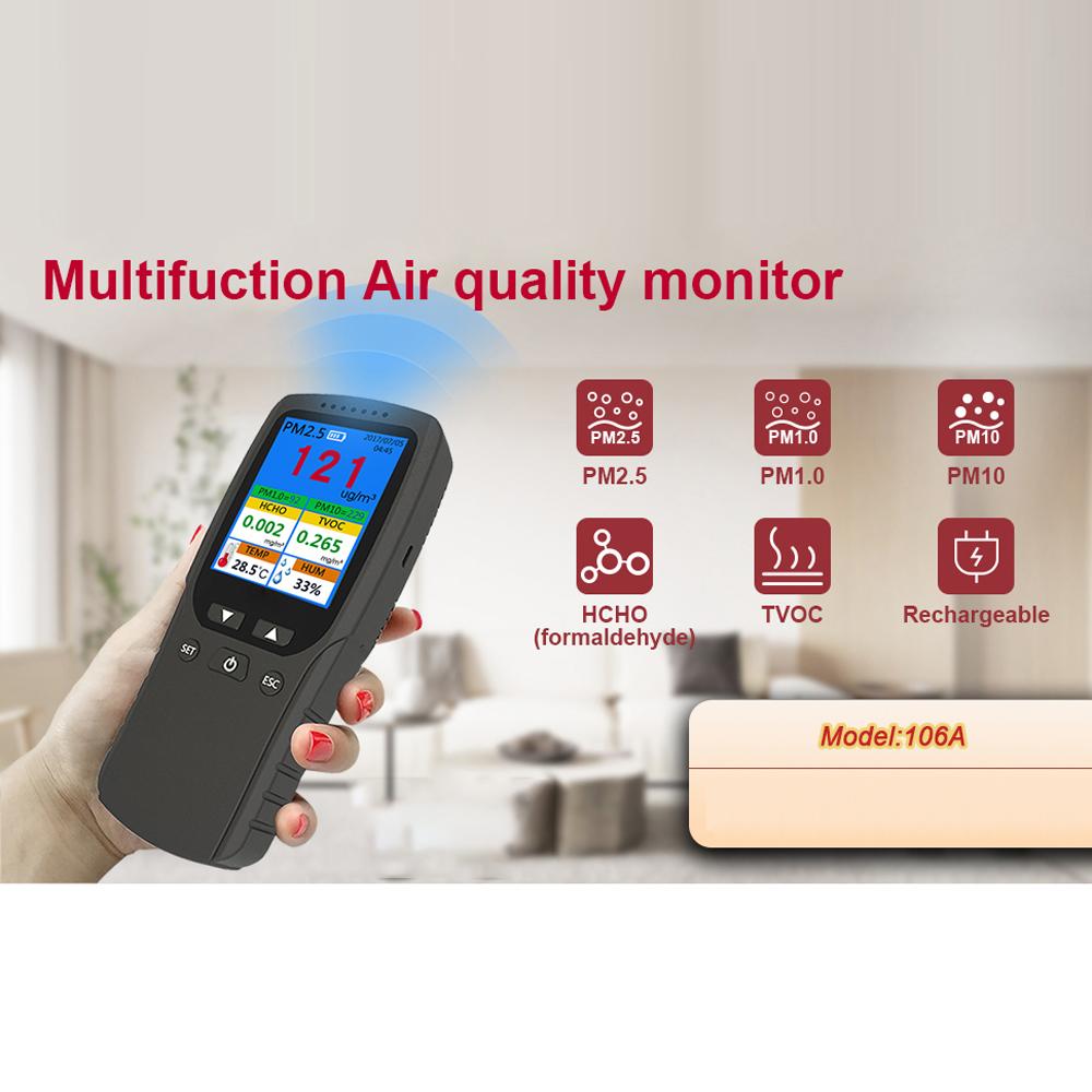 DM106A Indoor/Outdoor Handheld Air Quality Analysis Tester Smog/Dust/Formaldehyde Air Quality Detector Analyzer Measuring Tool