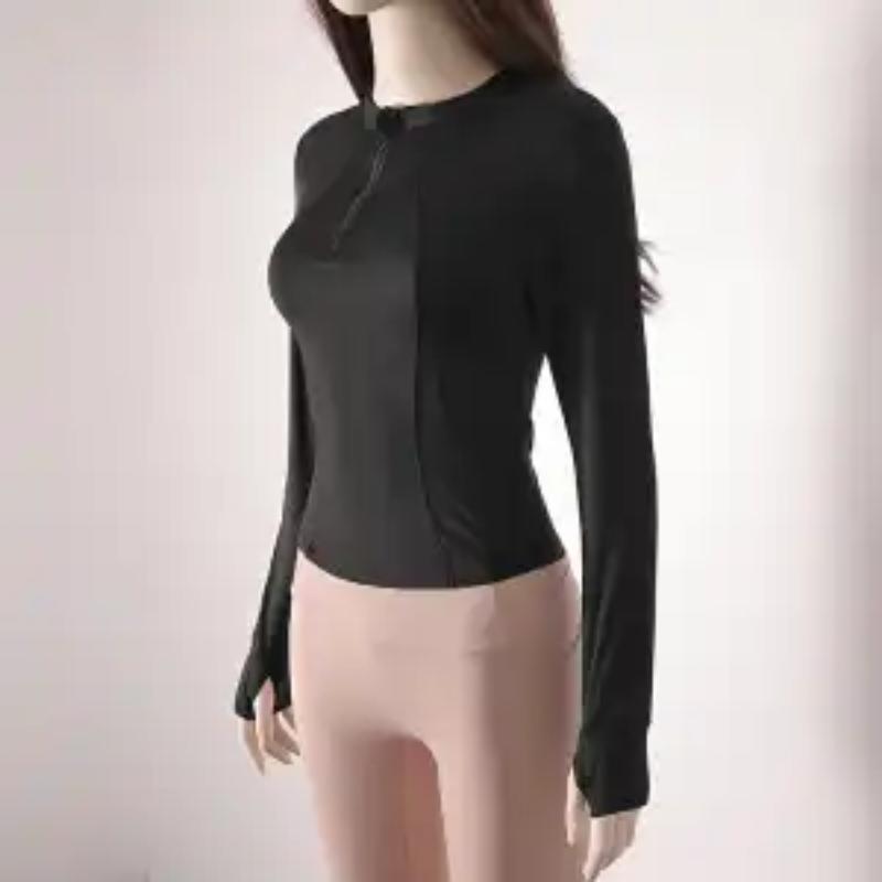 Slim Fit Half-Zip Long Sleeve Yoga Top Women's Quick-Dry Sports Shirt Stretch Fitness Workout Activewear Top