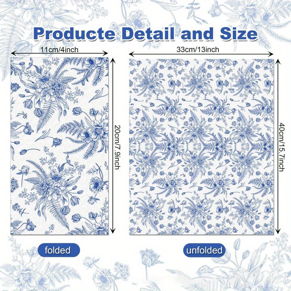 100pcs Blue Floral Paper Napkins Blue Floral Decorative Hand Towels for Bridal Shower Wedding Birthday Dinner Party Supplies