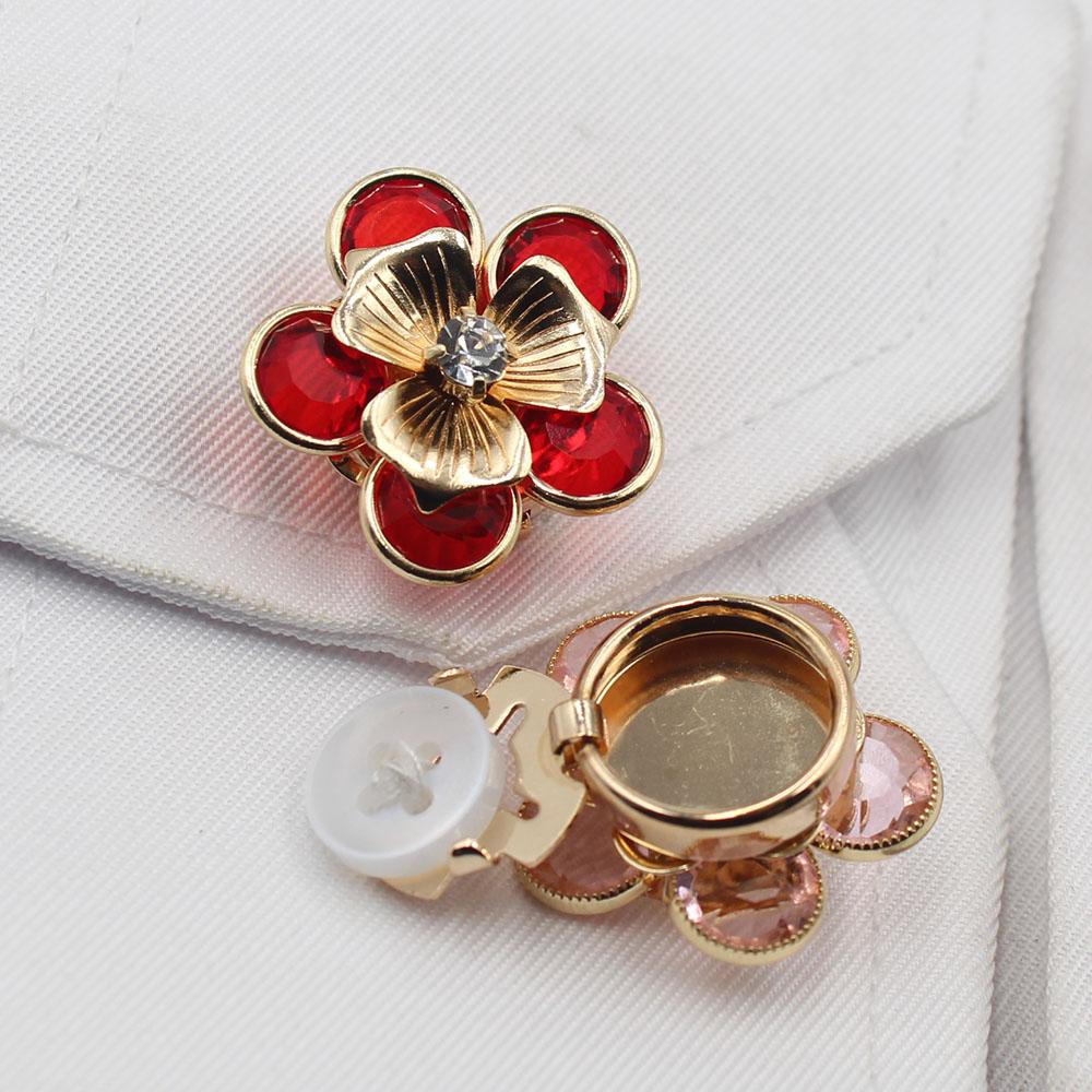 2026 new 23MM high-end temperament style gold retro flower rhinestone French shirt cufflink set simple wedding dress decoration