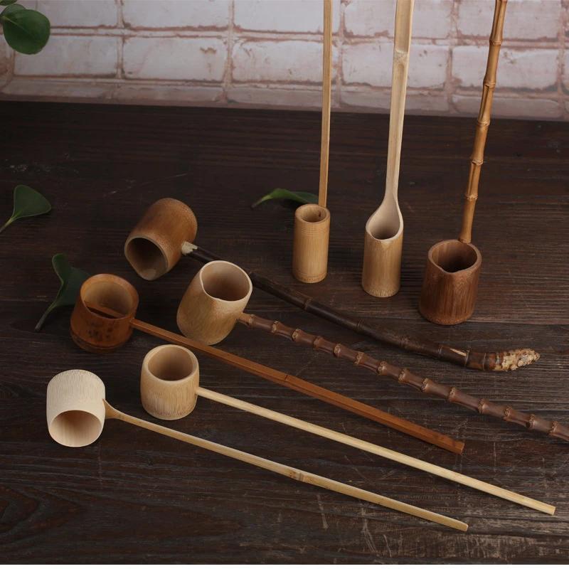 Chinese Style Handmade Natural Bamboo Wooden Tea Scoop Long Handle Water Tea Spoon Teaware Table Decor Kitchen Tool 2025 New