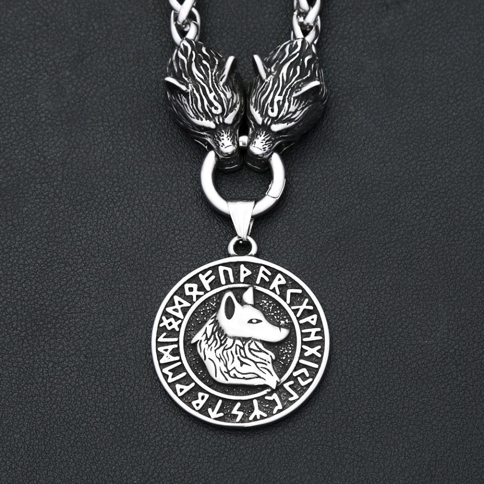 Vintage Domineering Viking Wolf Head Necklace 316L Stainless Steel Nordic Animal Pendant Odin Amulet Jewelry