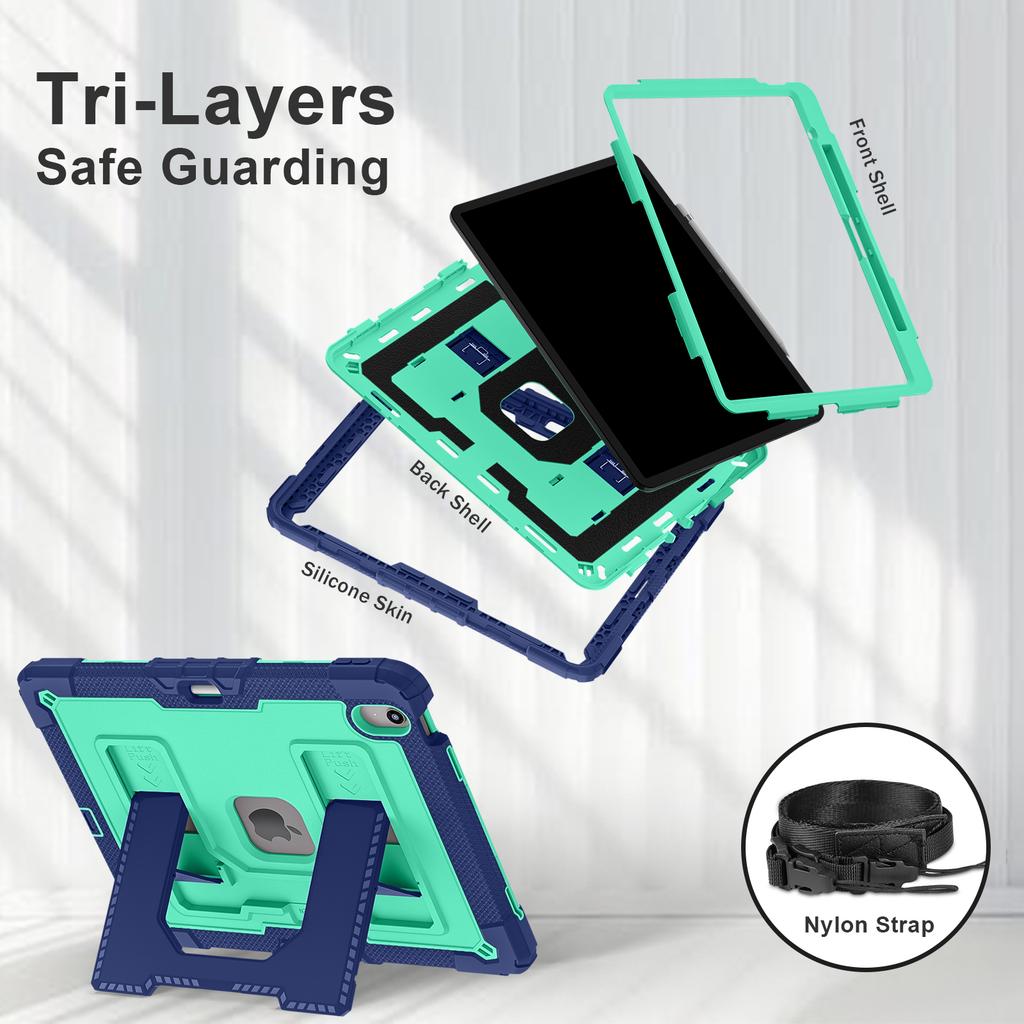 Heavy Duty Shockproof Case for iPad Air 13 11 M4/3/2 Air 4 5 Mini 6 A17 Pro Rugged Protective Cover with Pen Holder/Kickstand